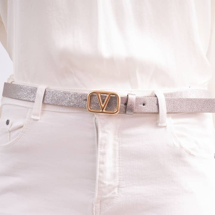 Cecile Wang - Wholesale Belt - Women's - Iridescent leather belt with gold buckle BK0092