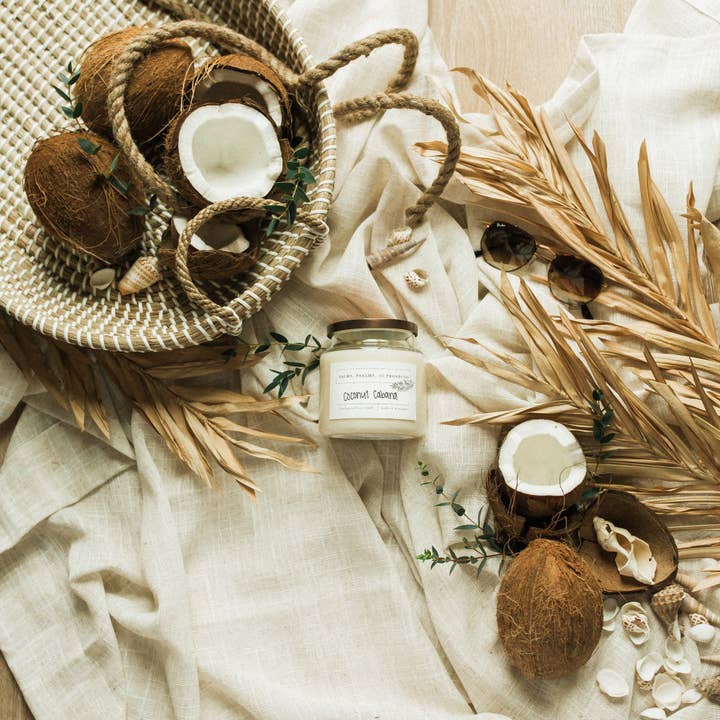 Coconut Cabana Soy Candle for wholesale by Palms, Psalms, & Prosecco