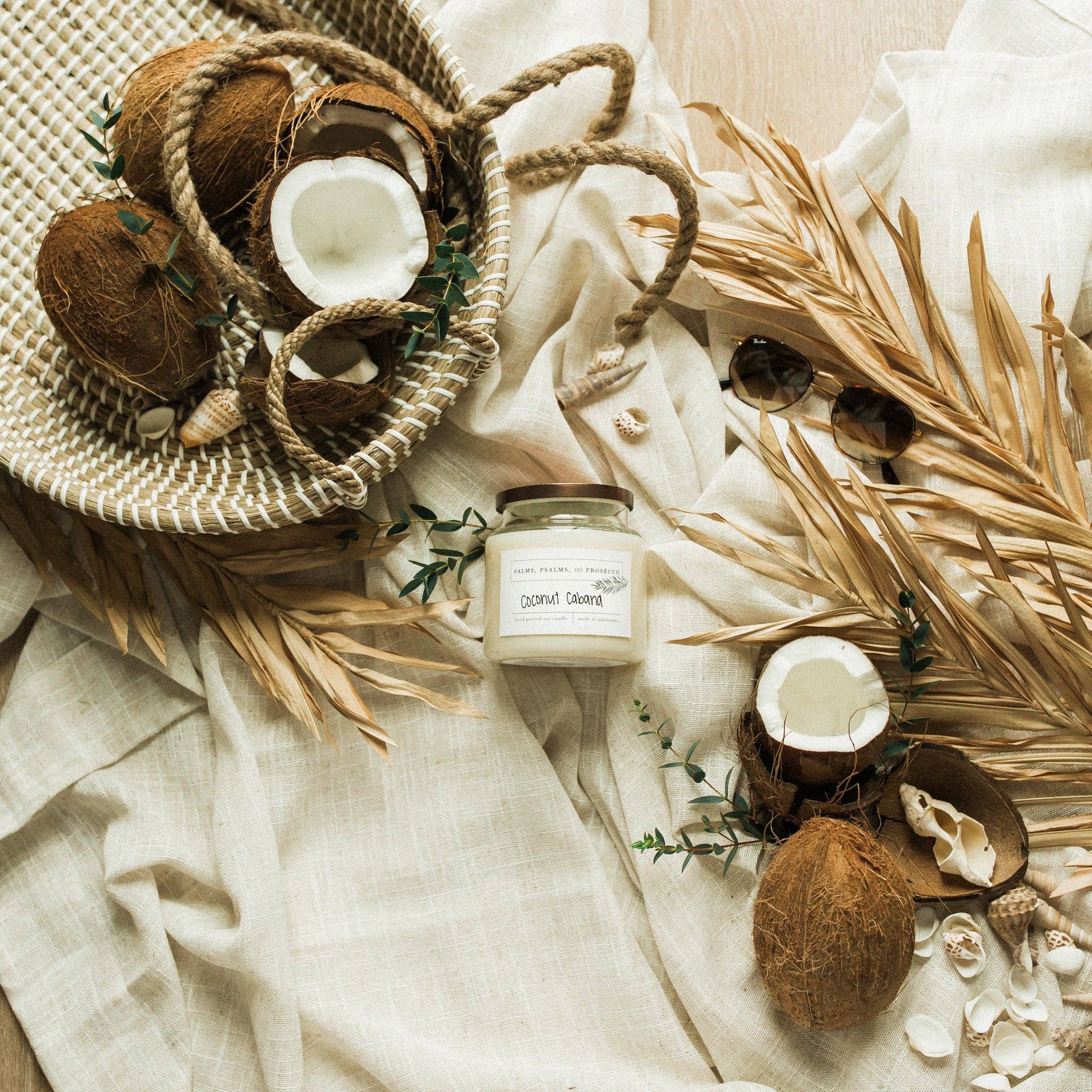Palms, Psalms, & Prosecco - Vente Bougie en bocal - Bougie de soja Coconut Cabana