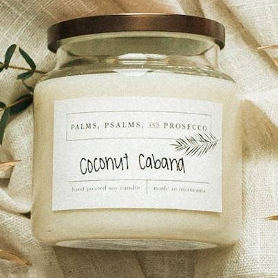 Palms, Psalms, & Prosecco - Vente Bougie en bocal - Bougie de soja Coconut Cabana0
