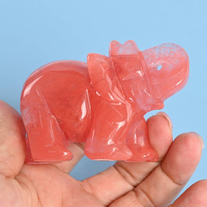 3" Natural Cherry Quartz Elephant Gemstone Figurine for wholesale by ilovebeadsusa