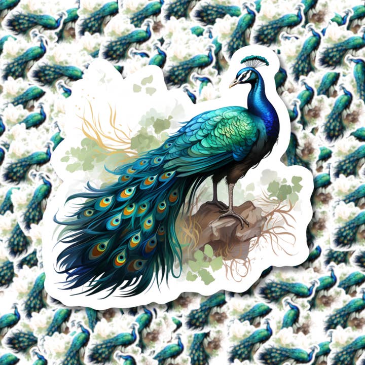 Pegatina de pavo real para venta al por mayor de Fuzzy Loon Designs