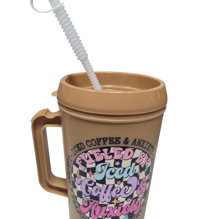 Scratch Decor - Wholesale Insulated Mug/Tumbler - "Fueled By Iced Coffee and Anxiety" HIP SIPS Mega Mug 34oz