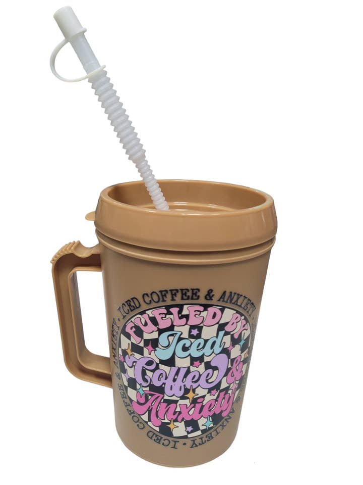 "Fueled By Iced Coffee and Anxiety" HIP SIPS Mega Mug 34oz for wholesale by Scratch Decor