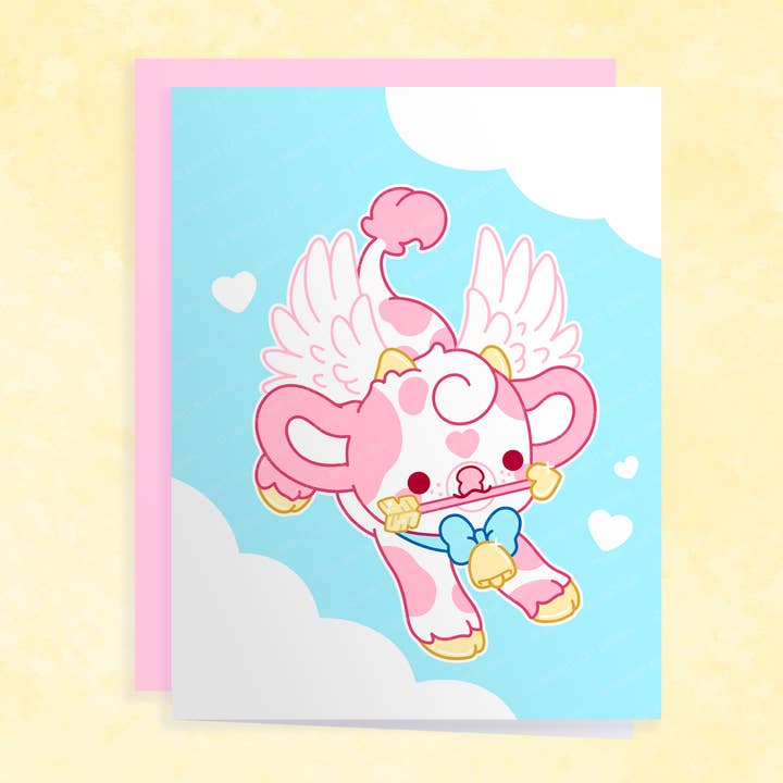 Crush the Cupid Cow Valentine's Day Card for wholesale by Bright Bat Design