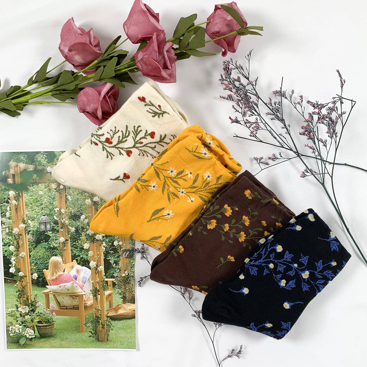 7DAYSSOCKS - Vente Chaussettes – femme - Chaussettes Crew Twist Flower pour femmes6