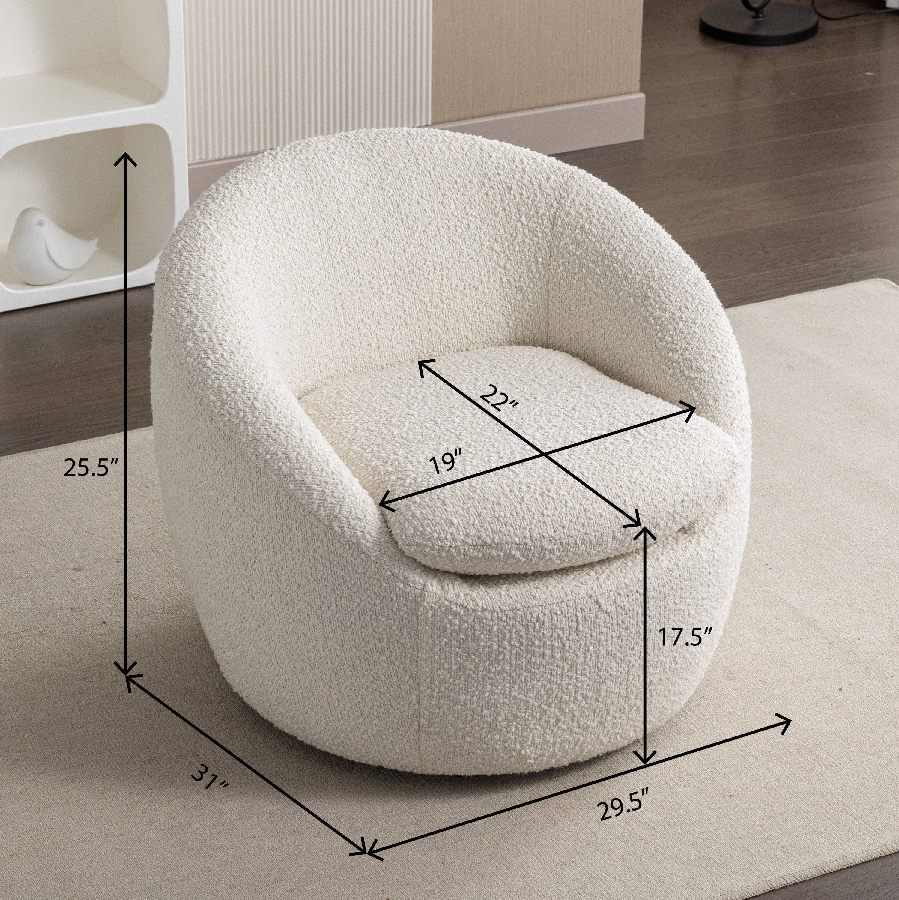 HOMYCASA DESIGN INC - Vente Chaises - Fauteuil tonneau pivotant à 360° en tissu bouclé Winnie Modern Teddy13