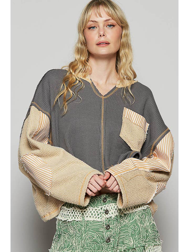 Pol Clothing - Wholesale Knit Top - Women's - Round neck wide sleeve thermal knit top SALE