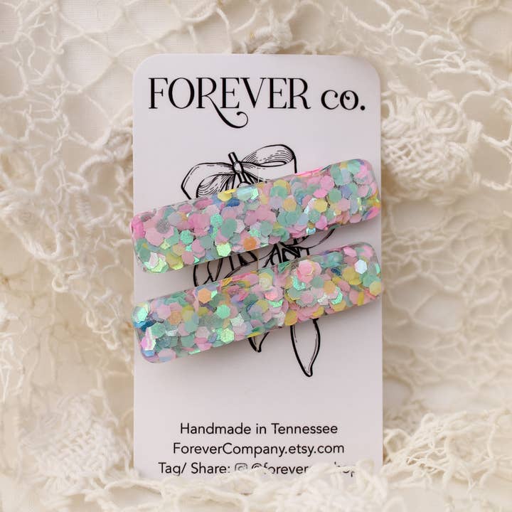 Jumbo haarspeldjes met glitterhars in pastelkleur: Easter Sparkle voor wholesale door Forever Company