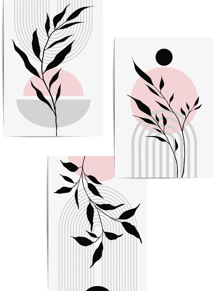Set van 3 roze en grijze slaapkamer muurprints voor wholesale door THE WALL HABITAT