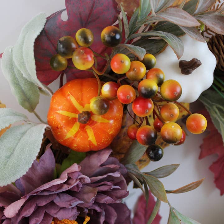 ACNITE Artist Boutique - Wholesale Wreath - Fall floral wreath autumn pumpkin purple peony maple leaf