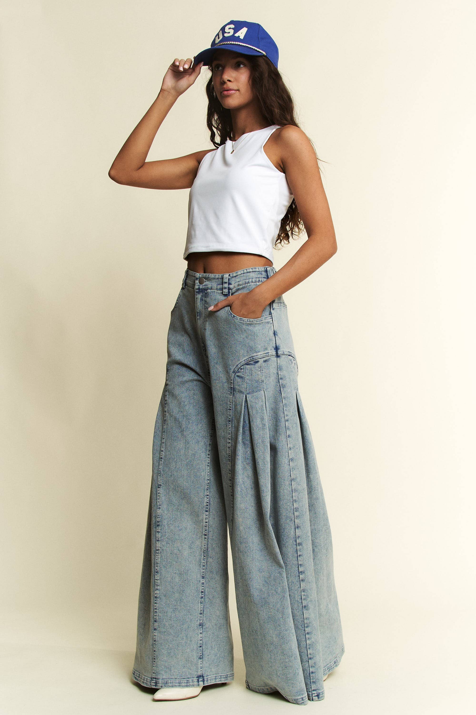 PLUS SIZE DENIM WIDE LEG FLARED PANTS for wholesale on Faire1