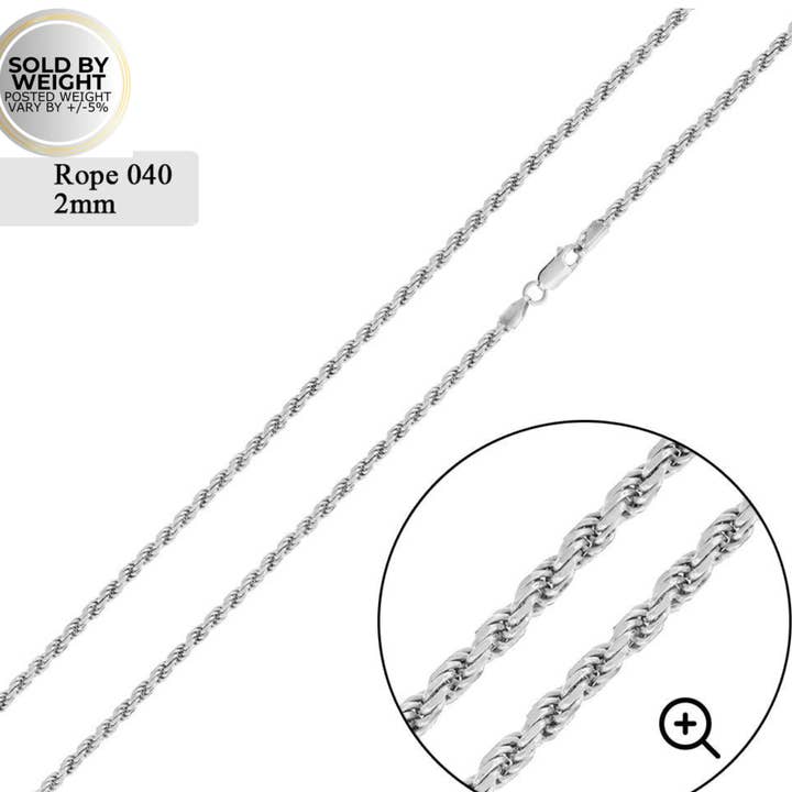 Sterling silver Rope chain for unisex-2mm Diamond Cut chain for wholesale by SilverLiza