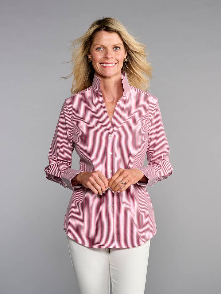 The League Shirt in Bordeaux Stripe for wholesale by Claridge + King