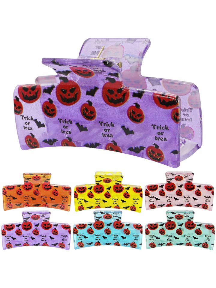 Halloween Trick Or Trea Clear Block Hair Claw for wholesale by Cap Zone