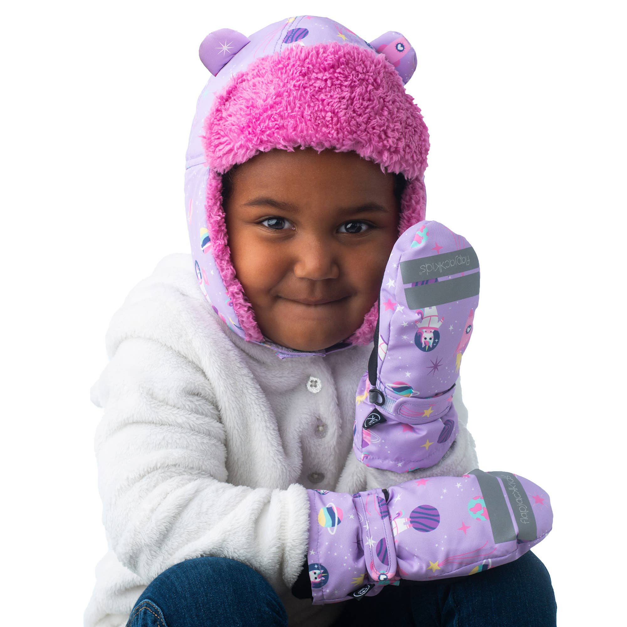 FlapJackKids - Wholesale Mittens - Kids - Water Repellant Ski Mittens - Unicorn Lilac1