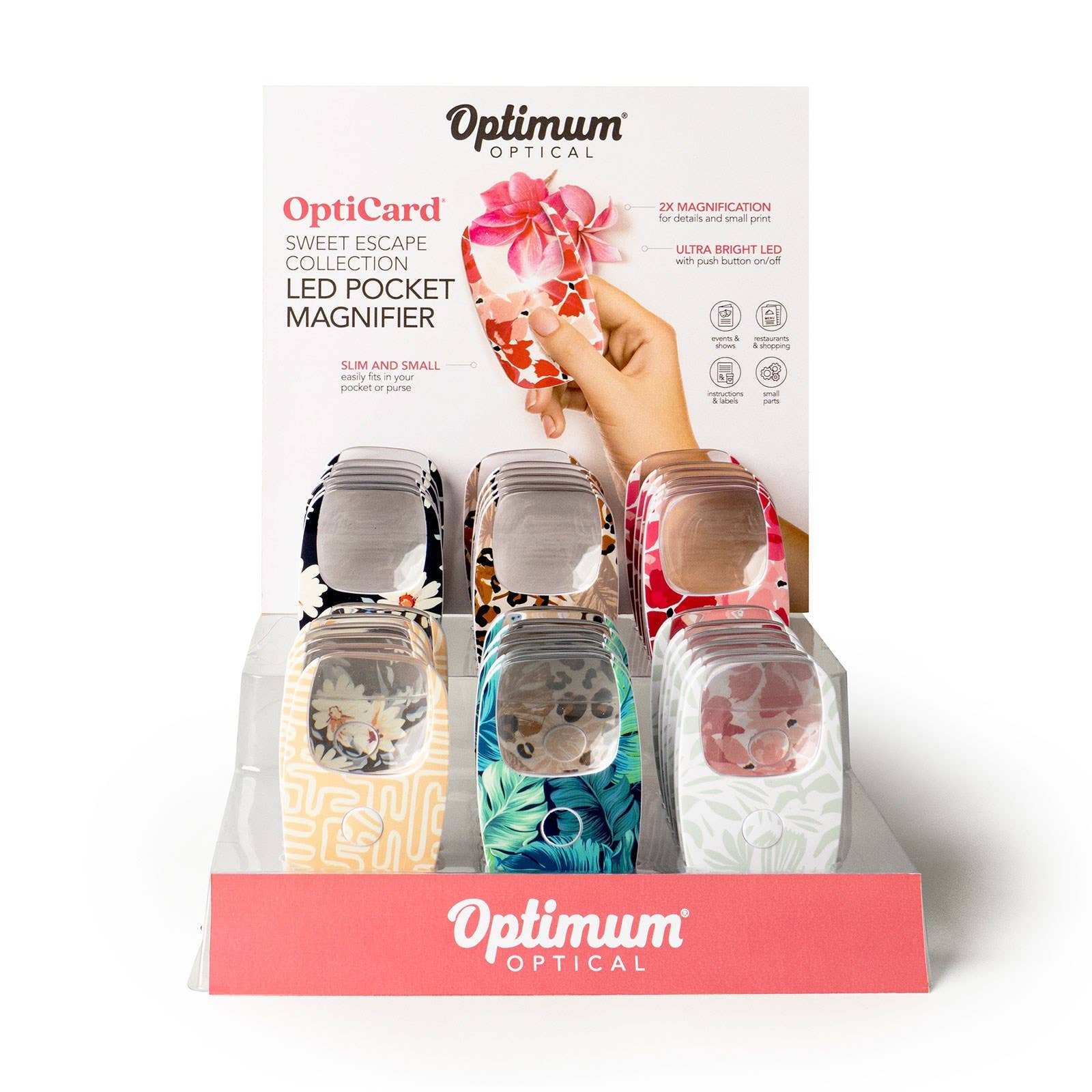 DM Merchandising – Lupa por atacado – Lupa de bolso OptiCard LED Optical Sweet Escape1