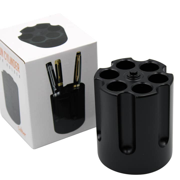 CALIBER GOURMET / CAMPCO - Wholesale Pen & Pencil Holder - Revolver Cylinder Pen Holder, Black Aluminum
