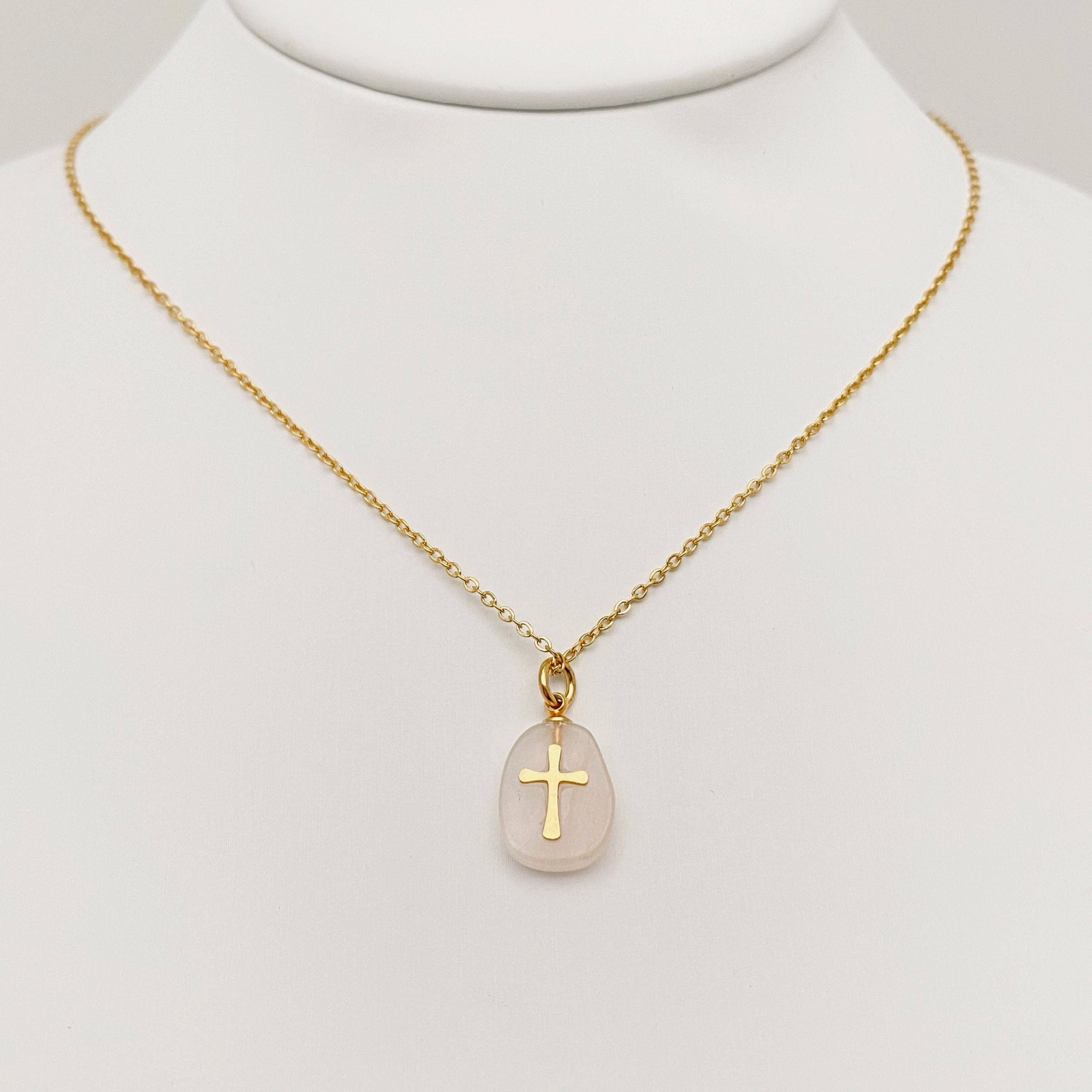 Mio Queena - Wholesale Halskettinghanger - Natuurlijke steenkruis hangerketting van roestvrij staal - CS13