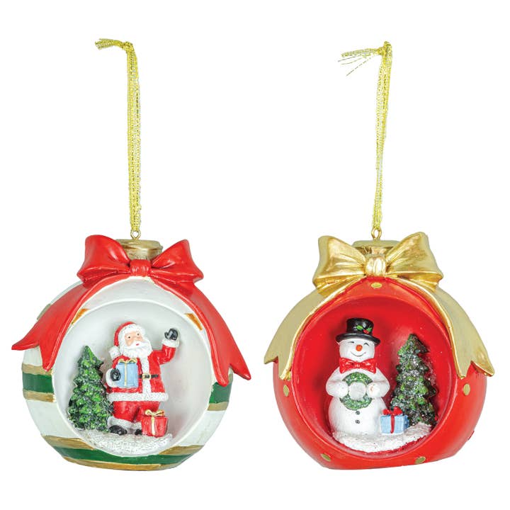Christmas Santa Snowman in Bauble Ornament, 2 Assorted for wholesale by Hanna's Handiworks
