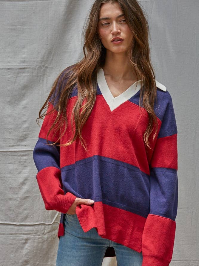 W2225 | Pull en maille à col polo style rugby pour la vente par By Together