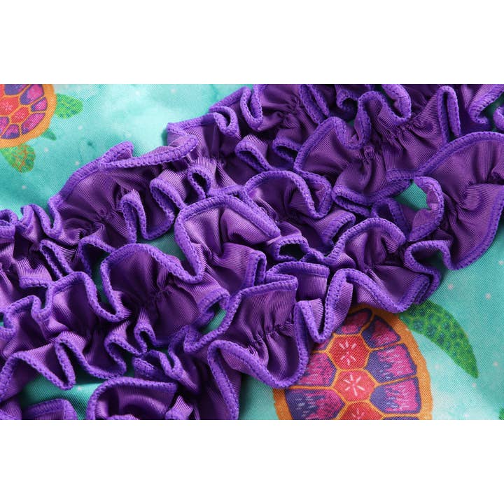 Lil Cactus - Wholesale Rashguard Set - Kids - Special Purchase - Turquoise Turtle Ruffle Swimsuit