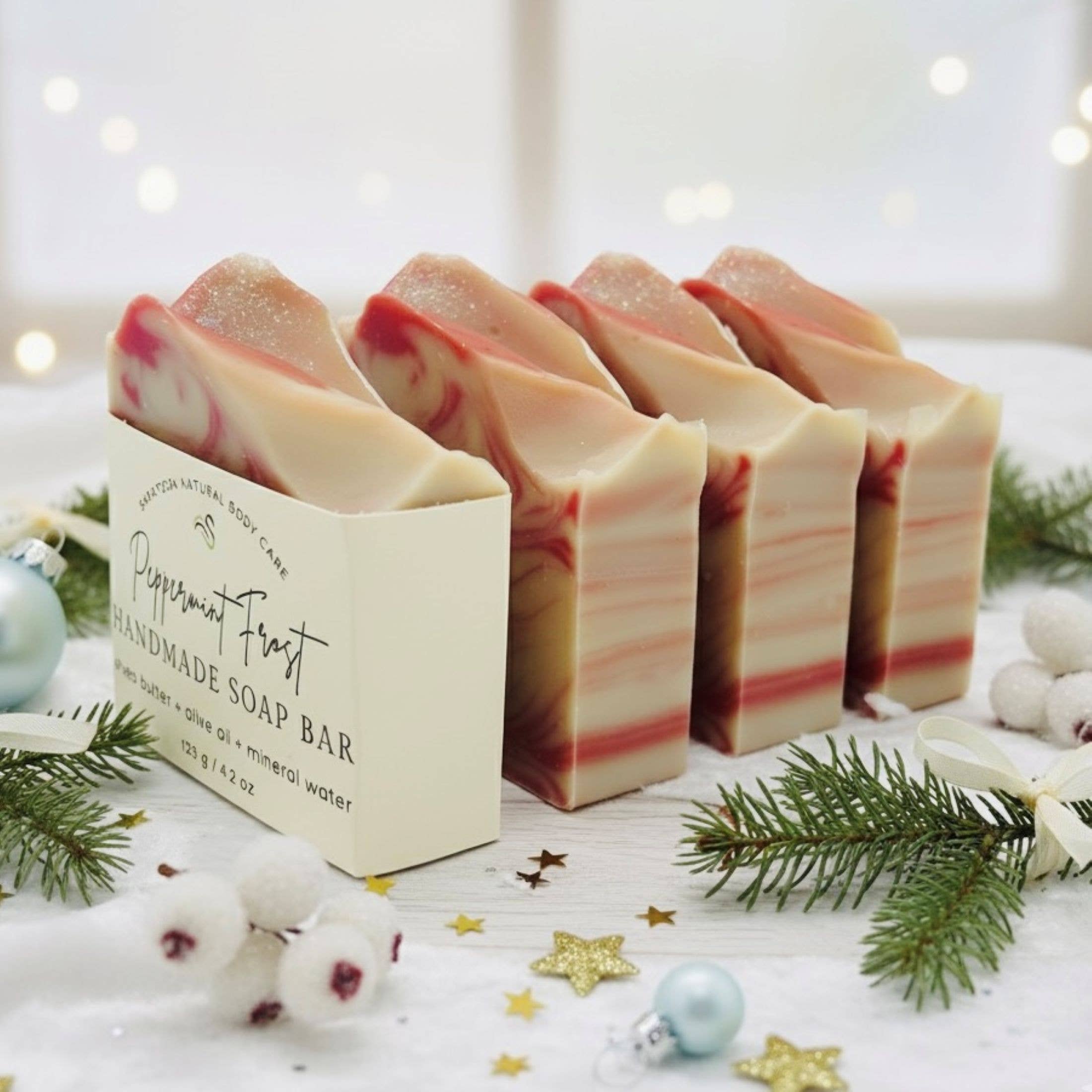 SARATOGA SOAP COMPANY - Wholesale Bar Soap - Peppermint Frost Handmade Soap Bar SEASONAL VEGAN Winter2