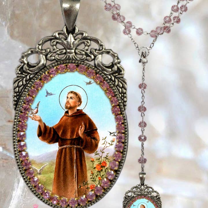 MariaSantissimaShop – Engroshandel Halskæde med vedhæng – Francis of Assisi Rosenkrans - Patron Saint of Animals - Håndlavede katolske kristne religiøse smykker medalje vedhæng