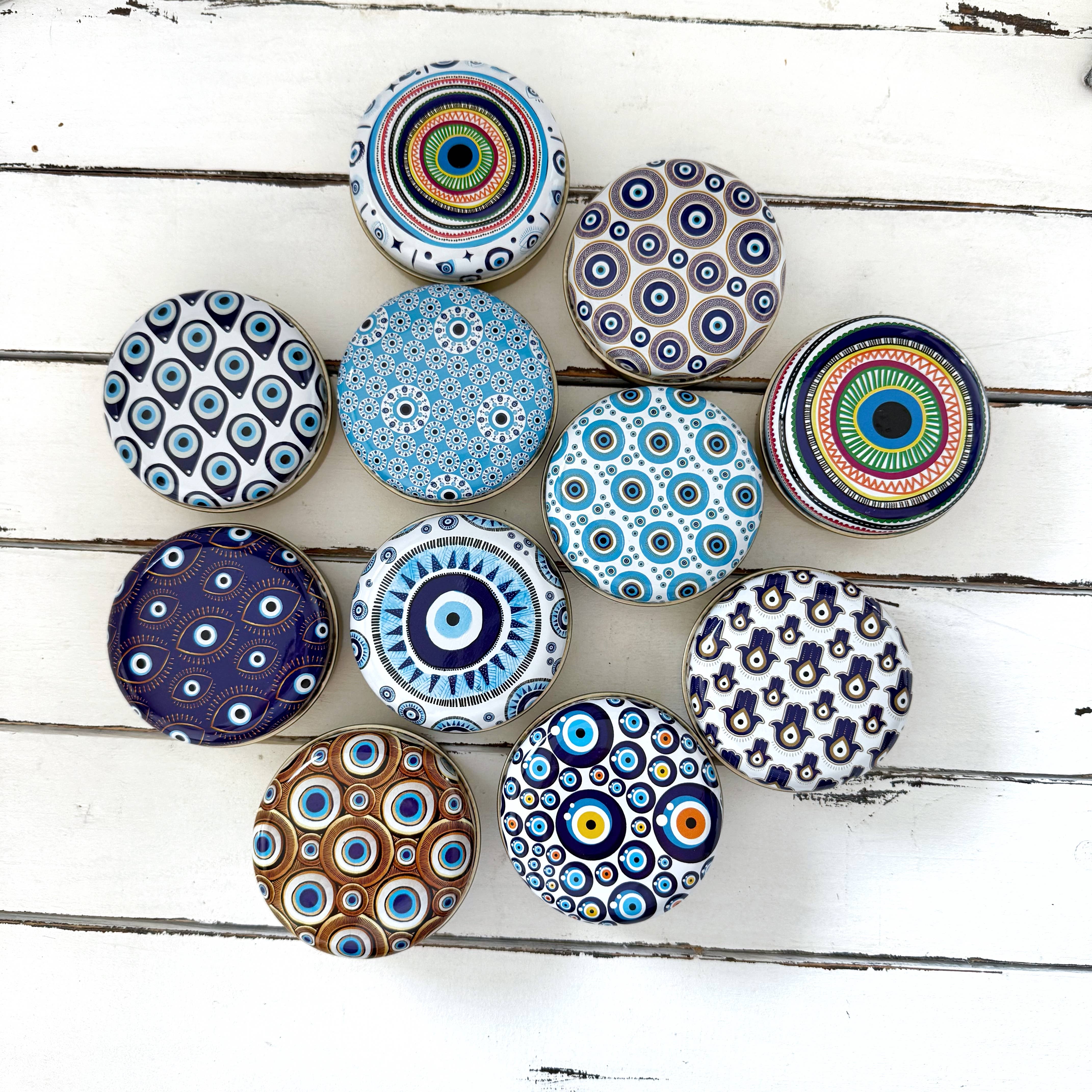 Evileyefavor - Wholesale Pillar candle - Evil Eye Candle in Metal Box, Vanilla Scented Soy Candle