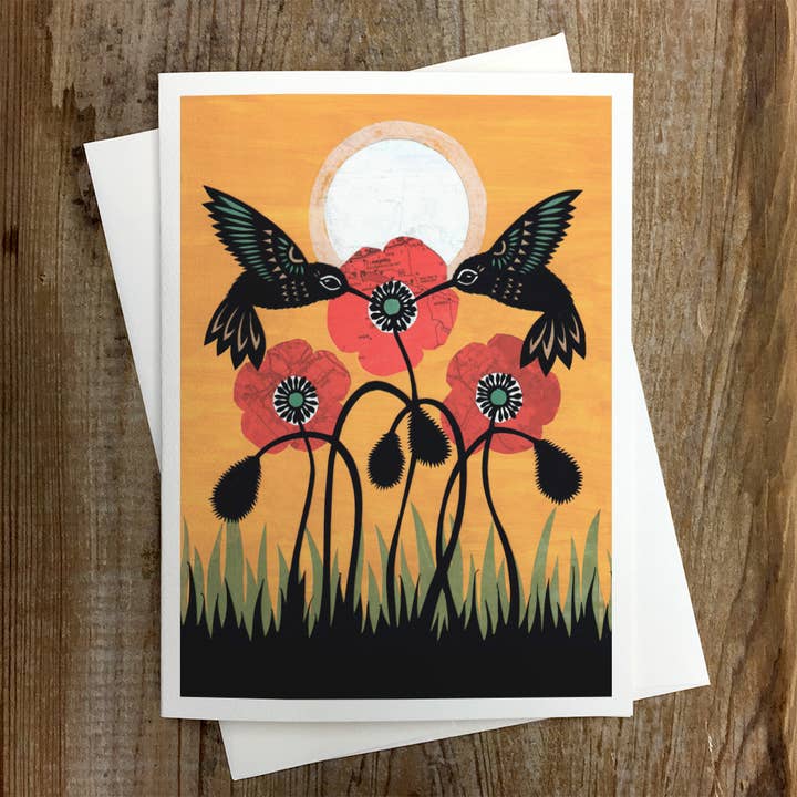 In The Wink of the Poppy's Eye - Greeting Card for wholesale by Rural Pearl: Cut Paper Art by Angie Pickman