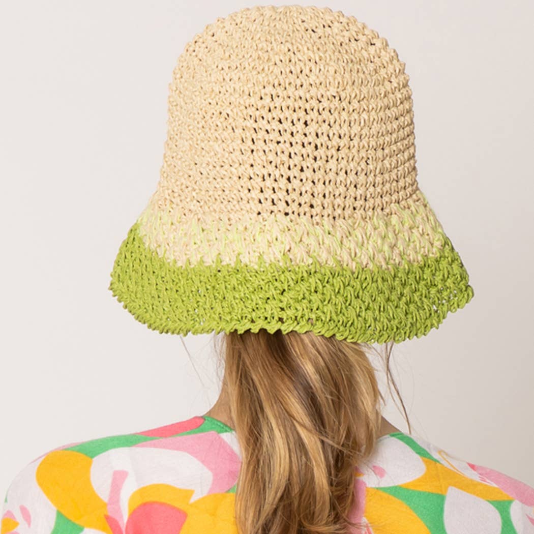 Fashion City - Wholesale Bucket Hat - Women's - Two Tone Color Block Straw Bucket Hat5