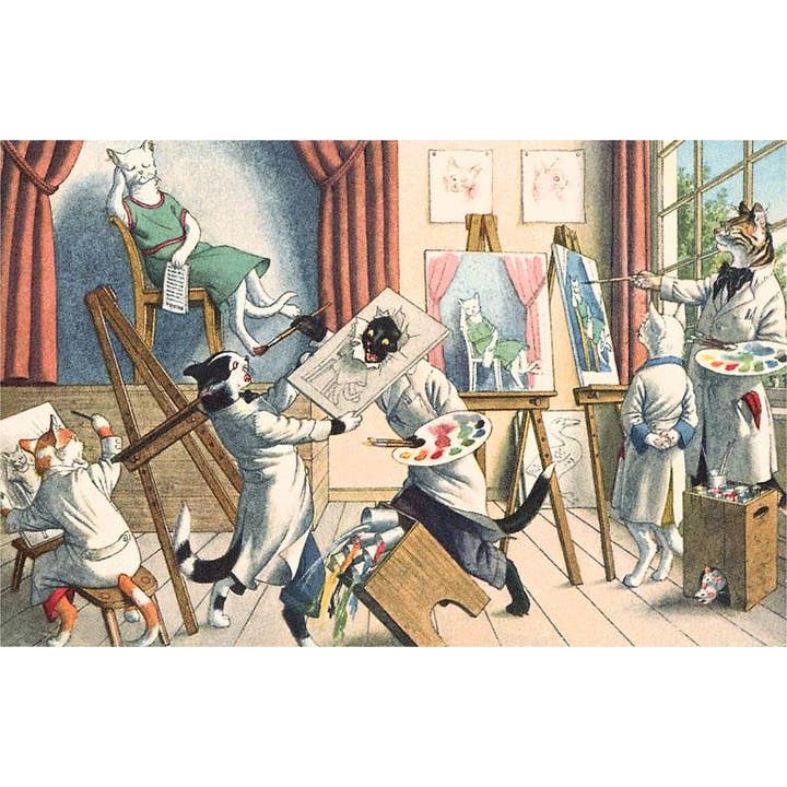 Carte de vœux AT-272 Chats fous à l'école d'art pour la vente par Found Image Press