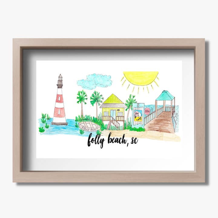 Folly Beach, SC Print for engroshandel hos Island Haus Co
