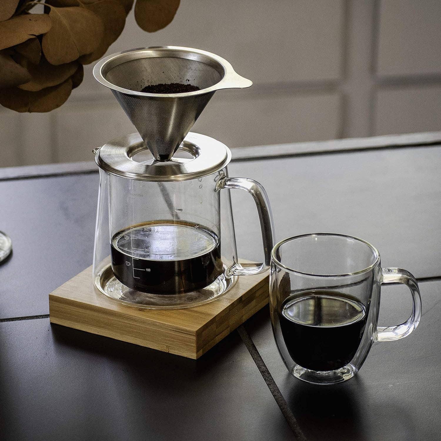 Brew To A Tea - Wholesale Pour Over & Dripper - BTaT Pour Over Coffee Maker Set - Double Wall Glass 16oz8