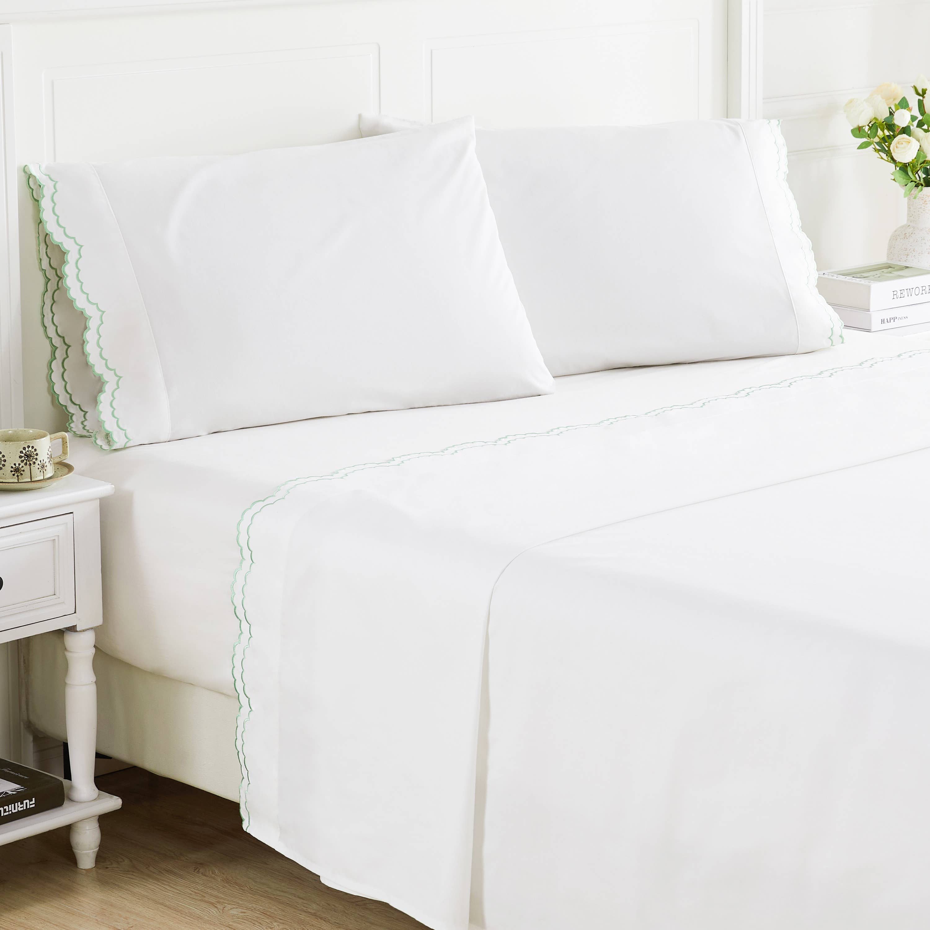 Mélange Home - Wholesale Sheet Set - Double Scallop Embroidered Cotton Percale Sheet Set23