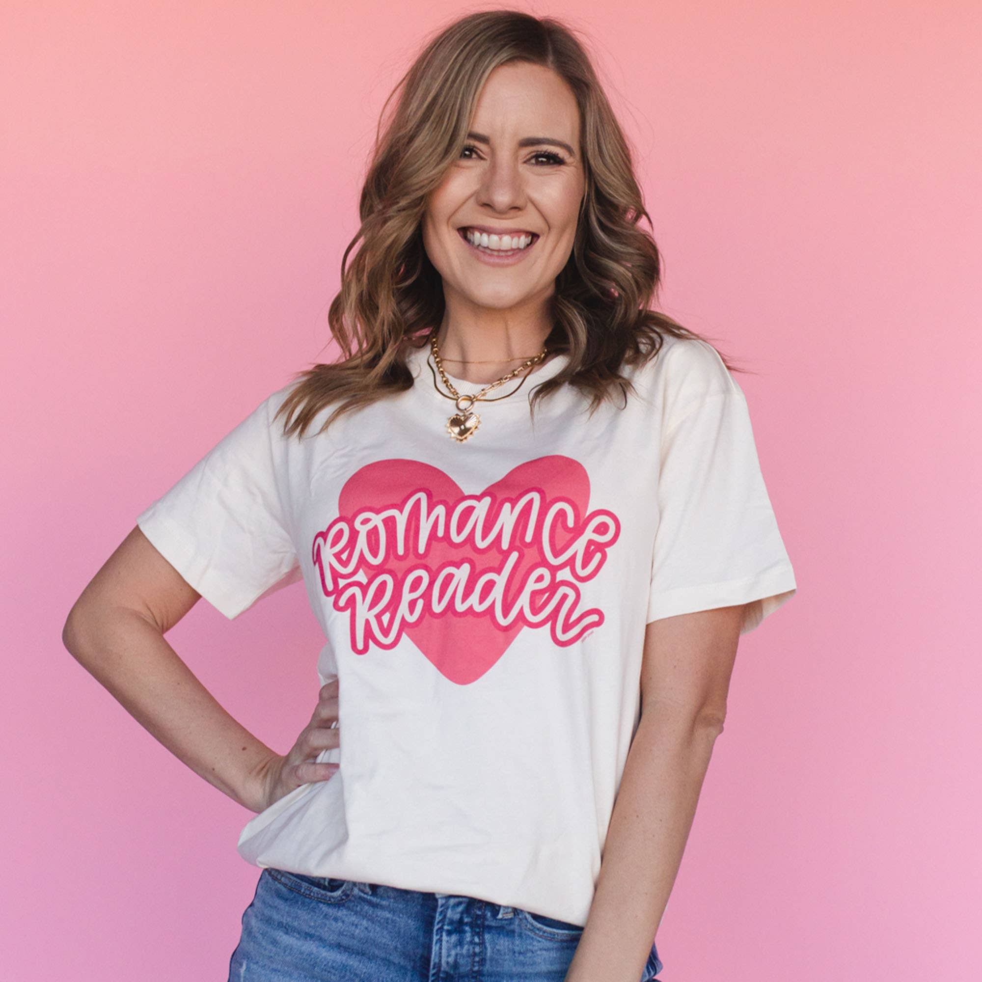 Pippi Post - Wholesale Screen Printed T-Shirt - Women's - Romance Reader Tee - Ivory0