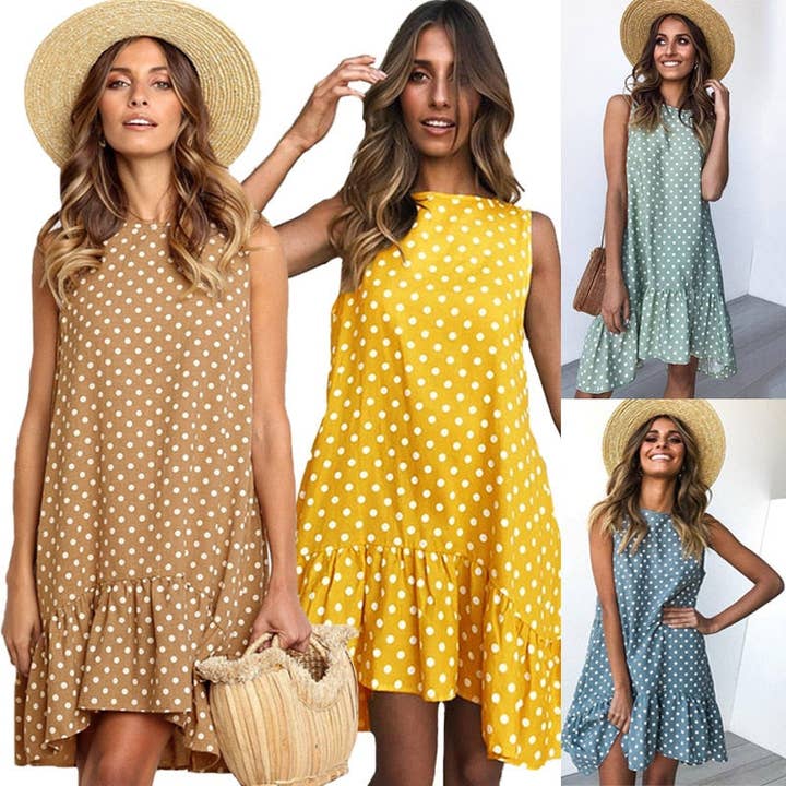 Sharon Tatem Fashion LLC - Wholesale Dress - Women's - Dress Sexy Boho Beach Sundress Women Floral Printed Polka Dot42