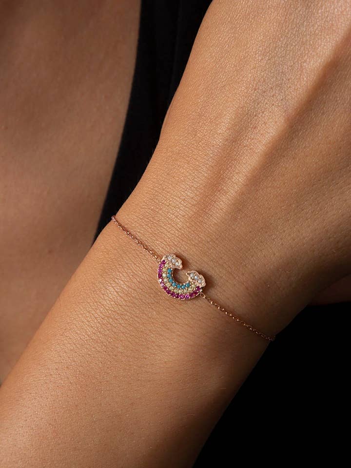 Women's 925 Sterling Silver Rainbow Model Charm Bracelet for wholesale by Volenia Silver