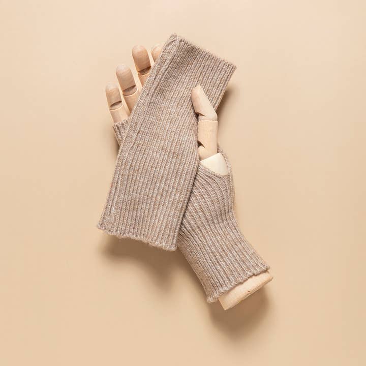 THSG1122: Oat: Ribbed Fingerless Gloves for wholesale by Taylor Hill Scarves & Co