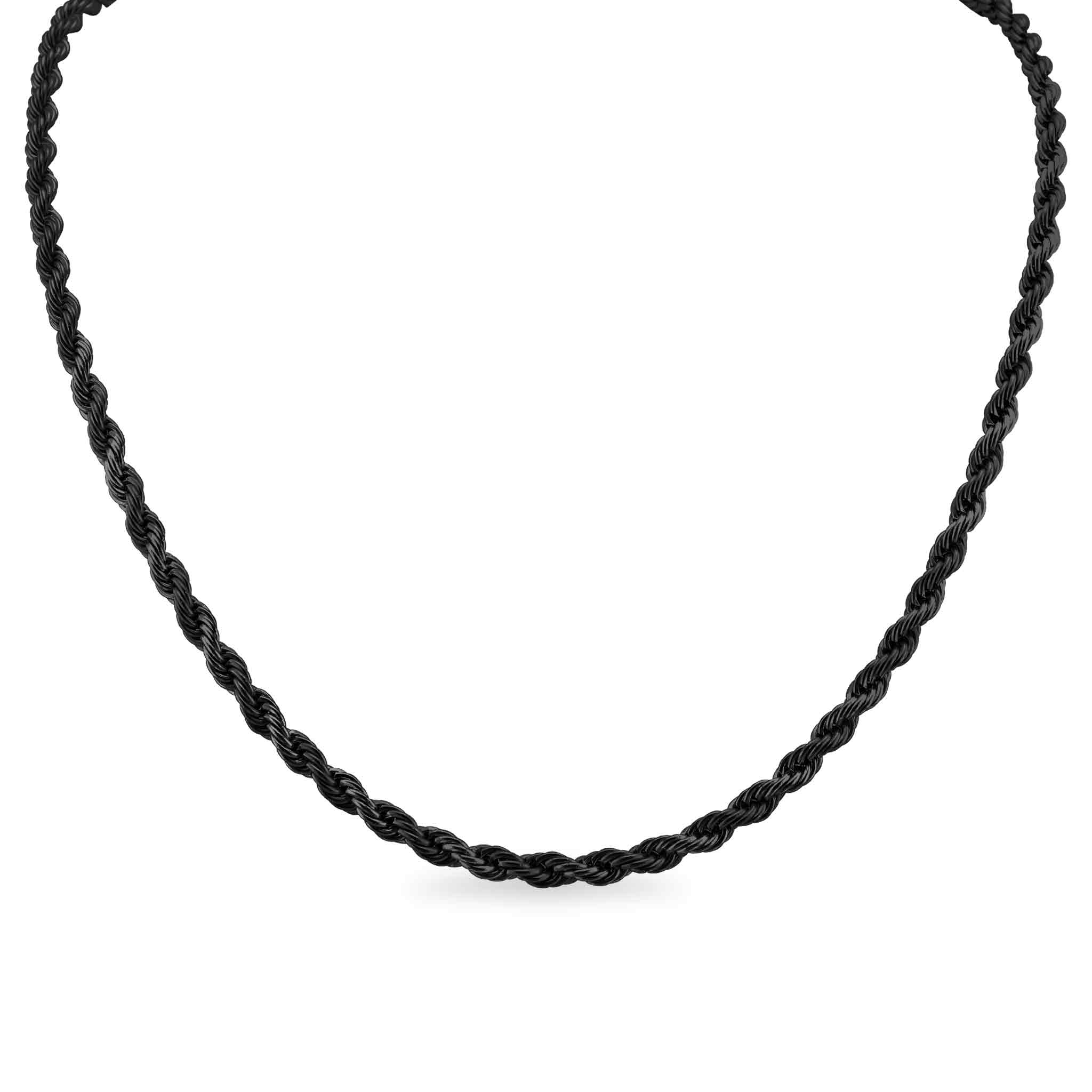 WJW - Wholesale Link & Chain Necklace - Black Stainless Steel Rope Chain Necklace6
