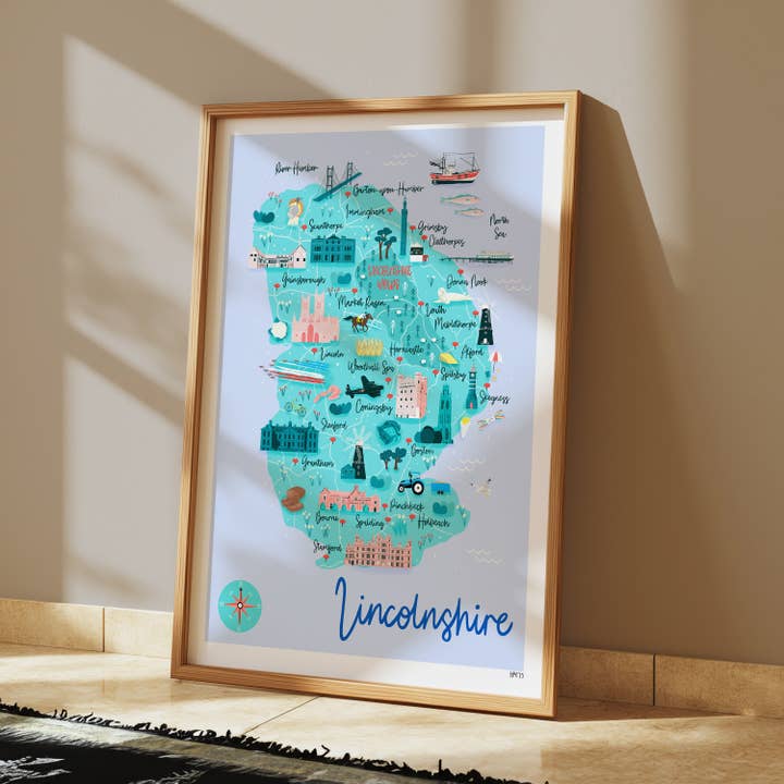 Impression artistique de la carte du Lincolnshire, impression artistique de l'Angleterre pour la vente par Hannah Penrose Illustrations