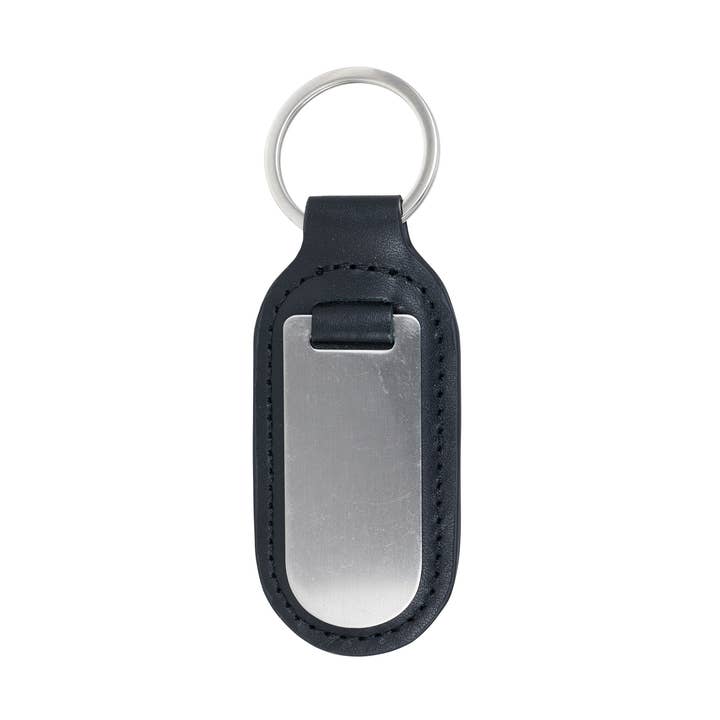 Llavero grande de piel con placa de acero inoxidable, color negro para venta al por mayor de Dalaco - incorporating David Aster