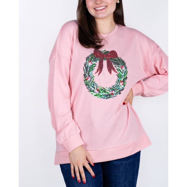 Sudadera con lentejuelas Clara Wreath Rosa claro/Rojo/Verde -Varios. para venta al por mayor de The Royal Standard