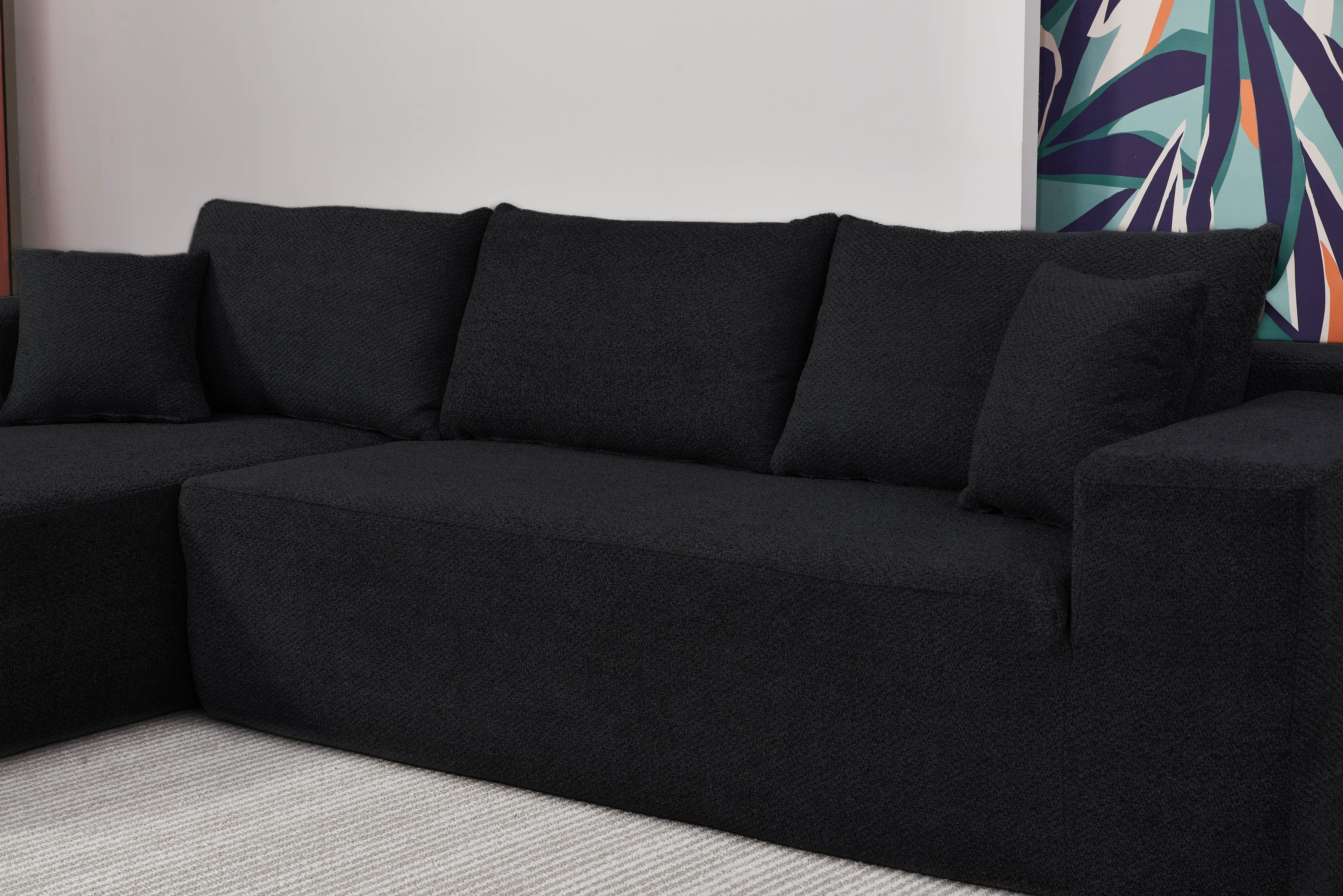 LivingTaste Home Inc - Vente Canapés - Canapé d'angle noir en L – méridienne 3 places7