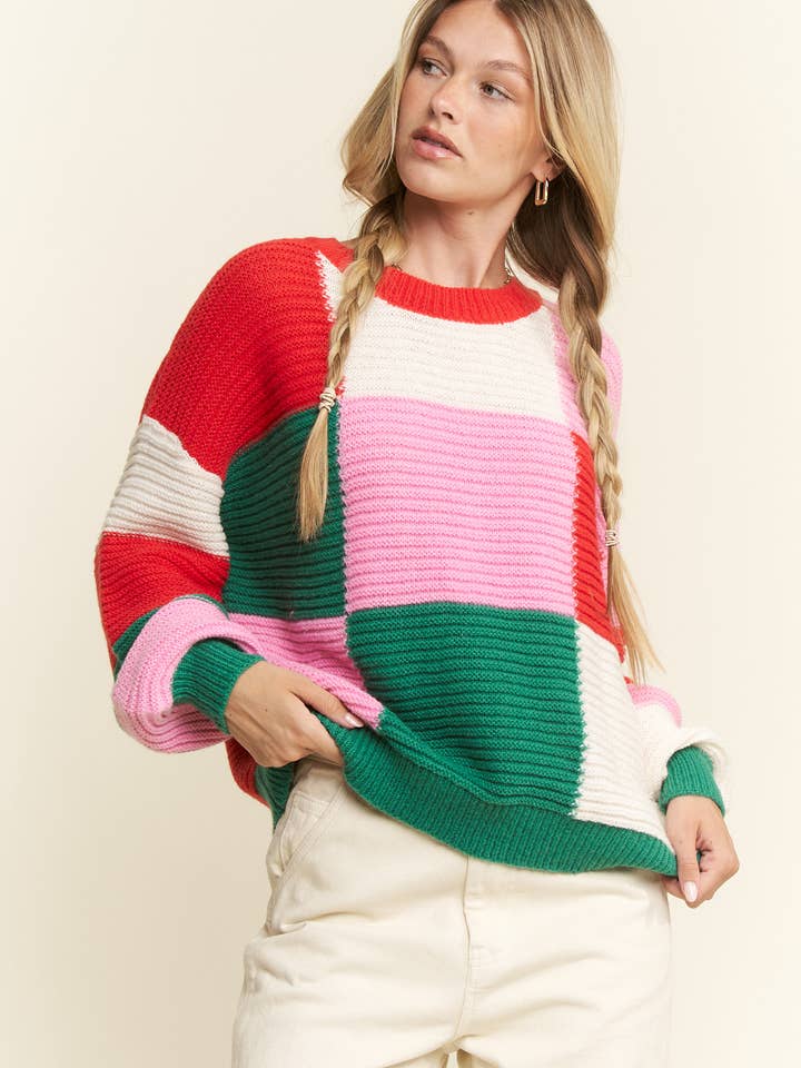 JADE BY JANE - Wholesale Knit Sweater - Women's - GEOMETRIC MULTICOLOR KNIT SWEATER1