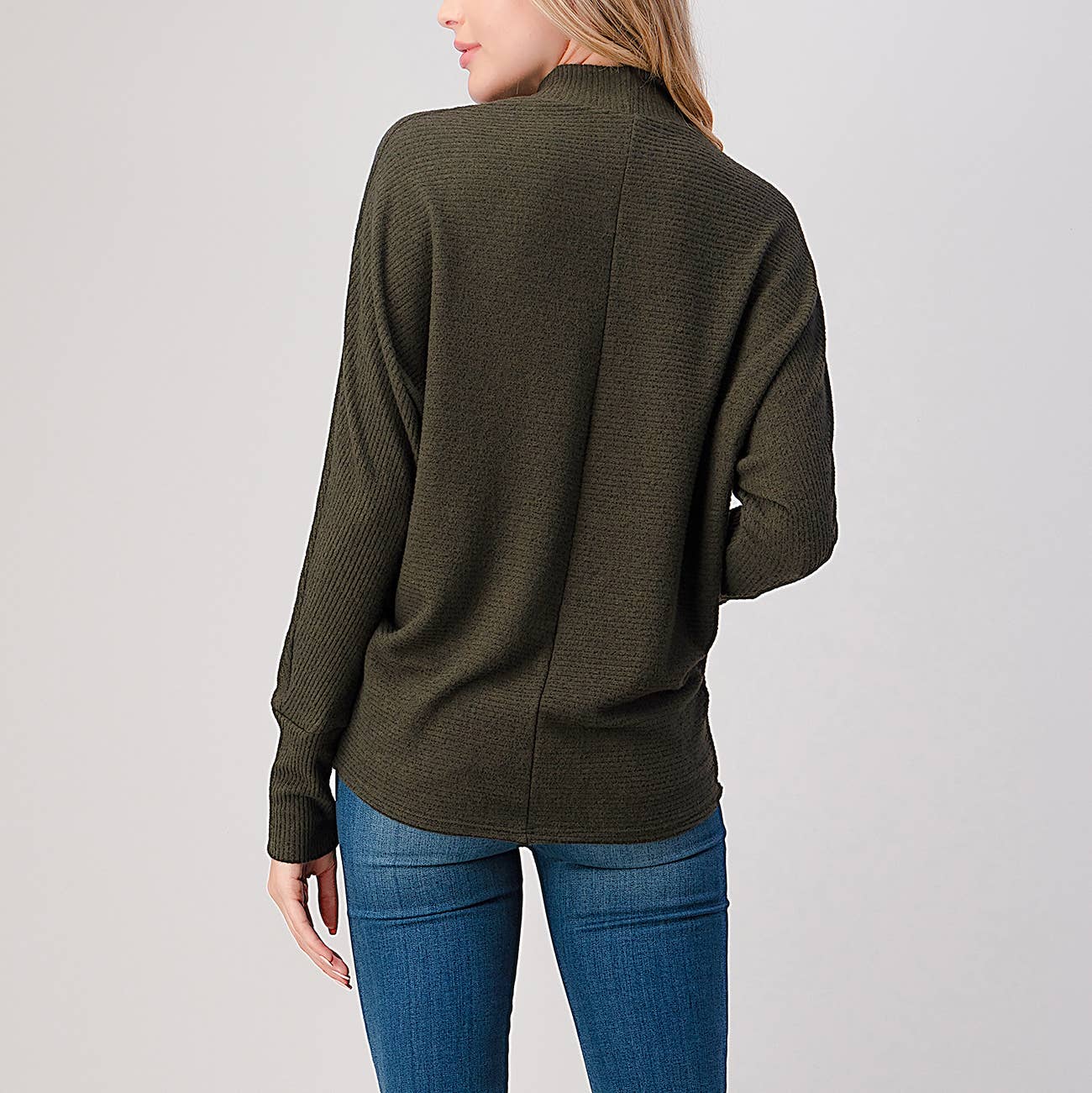 Heimious - Wholesale Knit Top - Women's - Mock Neck Long Dolman Sleeve Ribbed Knit Top, T26132