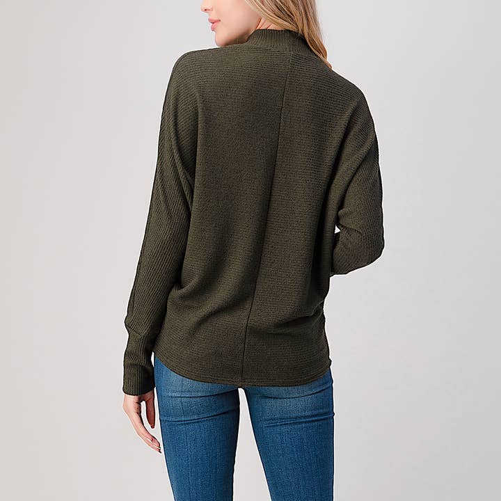 Heimious – Engroshandel Strikket top - Dame – Lang Dolman-ærmet ribstrikket top med mock-hals, T26132