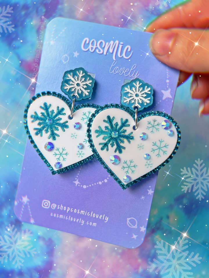 Brincos Ice Princess Hearts por atacado de Cosmic lovely