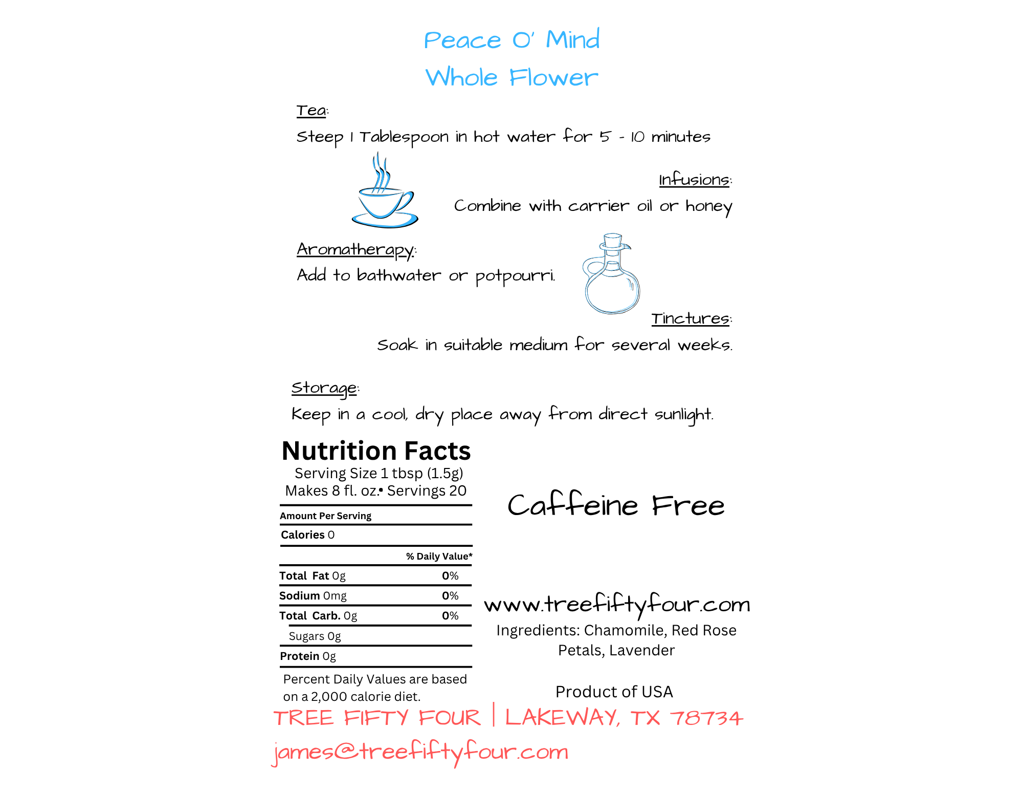 Tree Fifty Four - Wholesale Loose Tea - Peace O' Mind Herbal Tea Blend | 2oz - 1 KG | Bulk Tea3