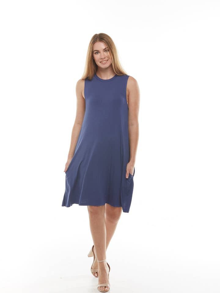 Mock Neck Solid Sundress With Pockets for wholesale by La Class